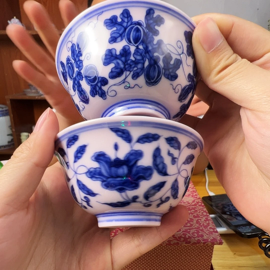 瓷片景德镇陶瓷红嘻嘻花卉、西瓜2只