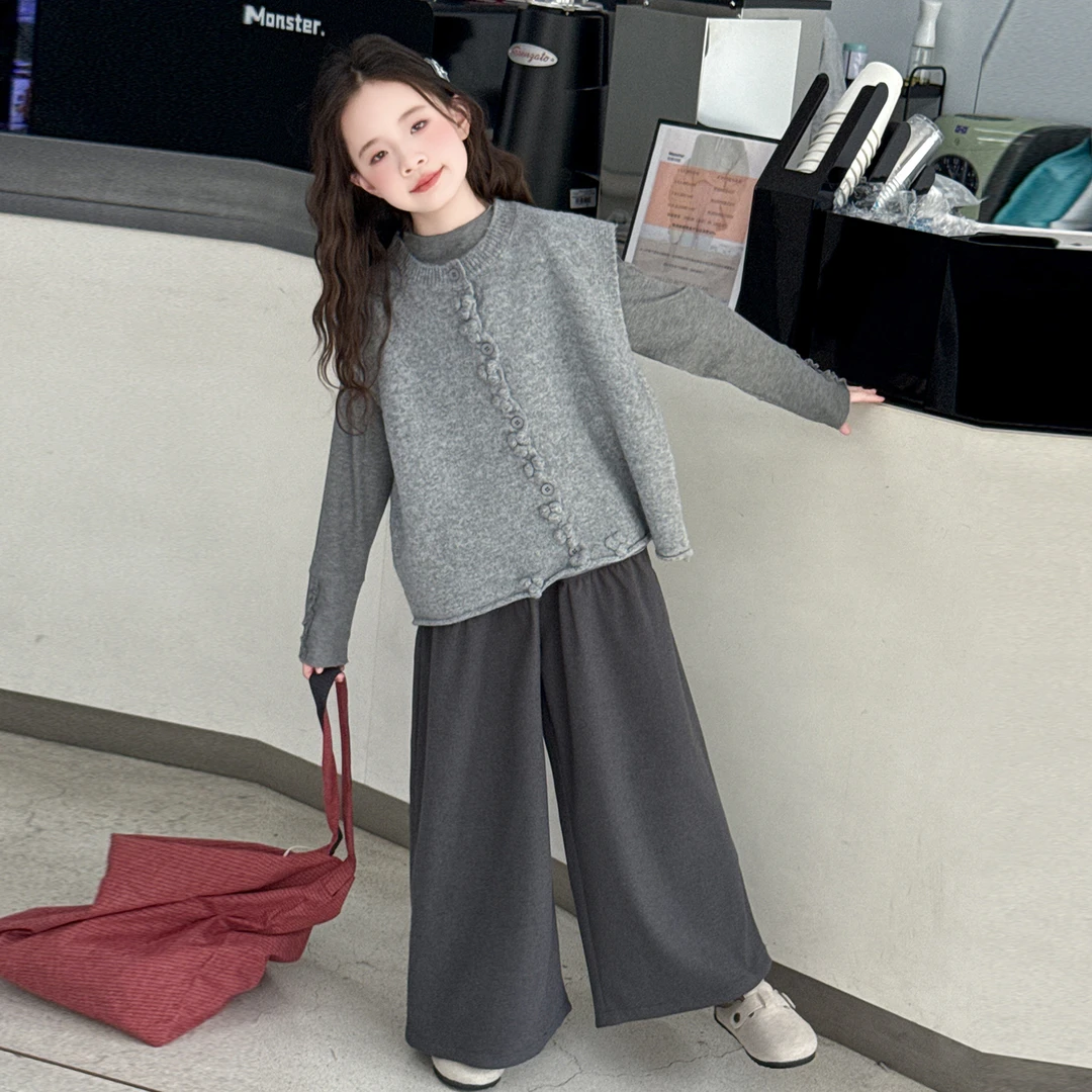 女童秋季套装2025新款洋气时尚马甲三件套6-12岁中大童秋款衣服潮