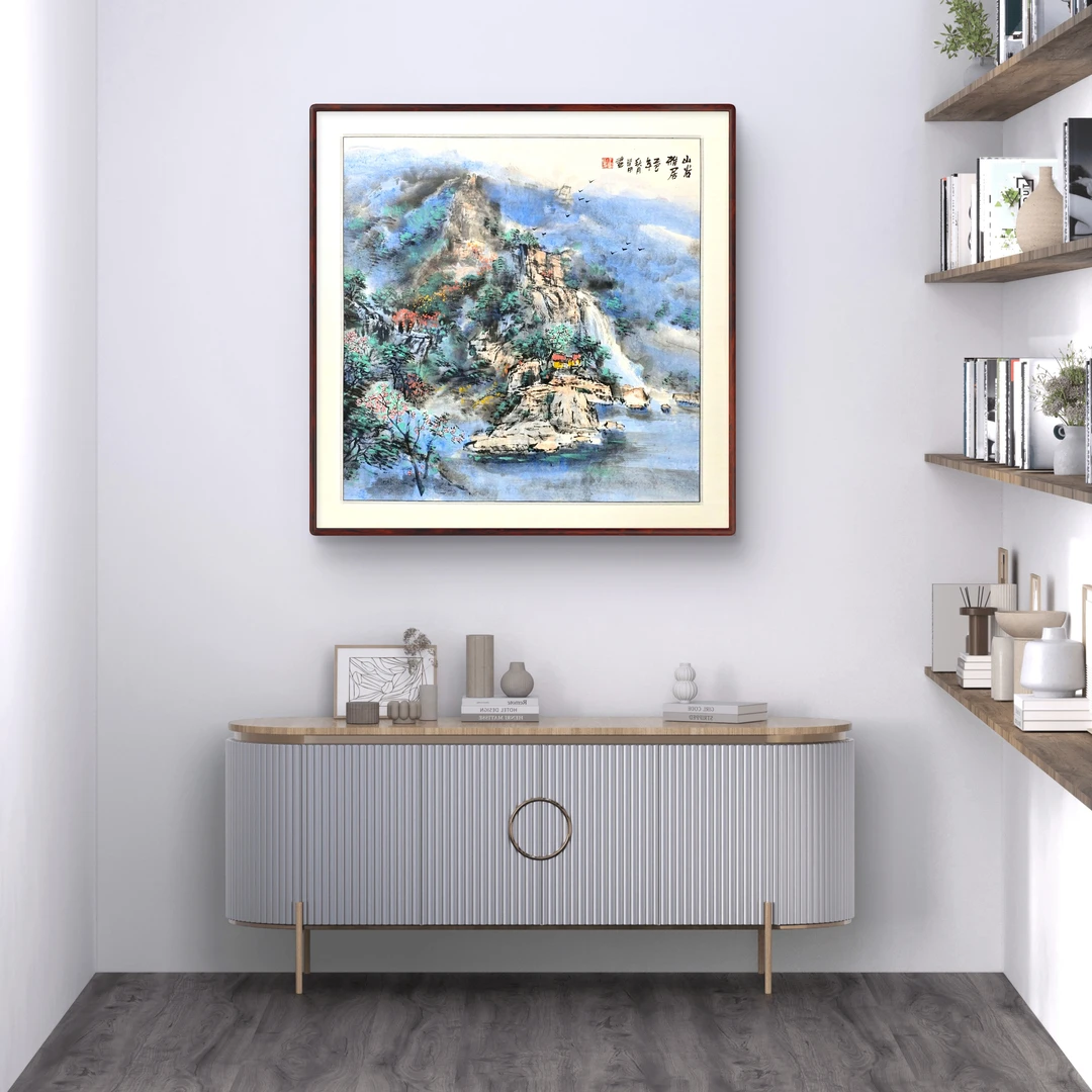 王学田《山谷雅居》手绘书房茶室办公室入户玄关挂画带框尺寸82*82