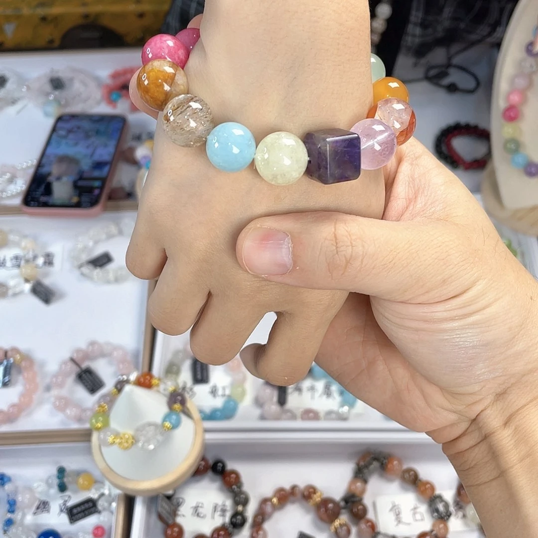 水晶手链银S925镀金镶嵌