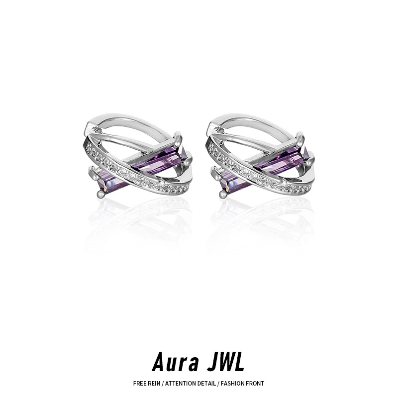 合金锆石耳饰 紫色锆石耳环女配饰小众轻奢高级感圈圈耳钉耳饰