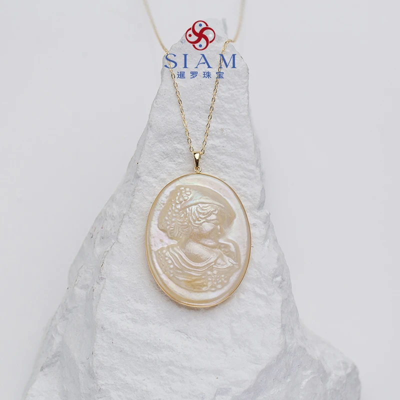 【暹罗珠宝】天然特选海水“卡梅奥”马贝珍珠K金吊坠 HK192