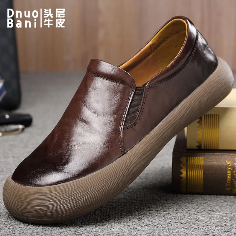 2510渡诺班尼春季新款休闲皮鞋男防滑耐磨牛筋底懒人鞋软底健步鞋