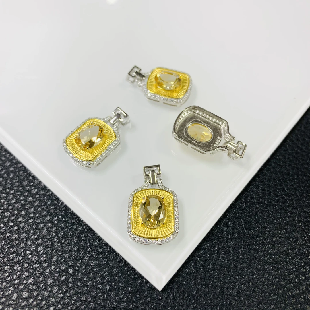 「戴琴珠宝」DQ756-黄水晶分金色银镶吊坠（多样性发其一）