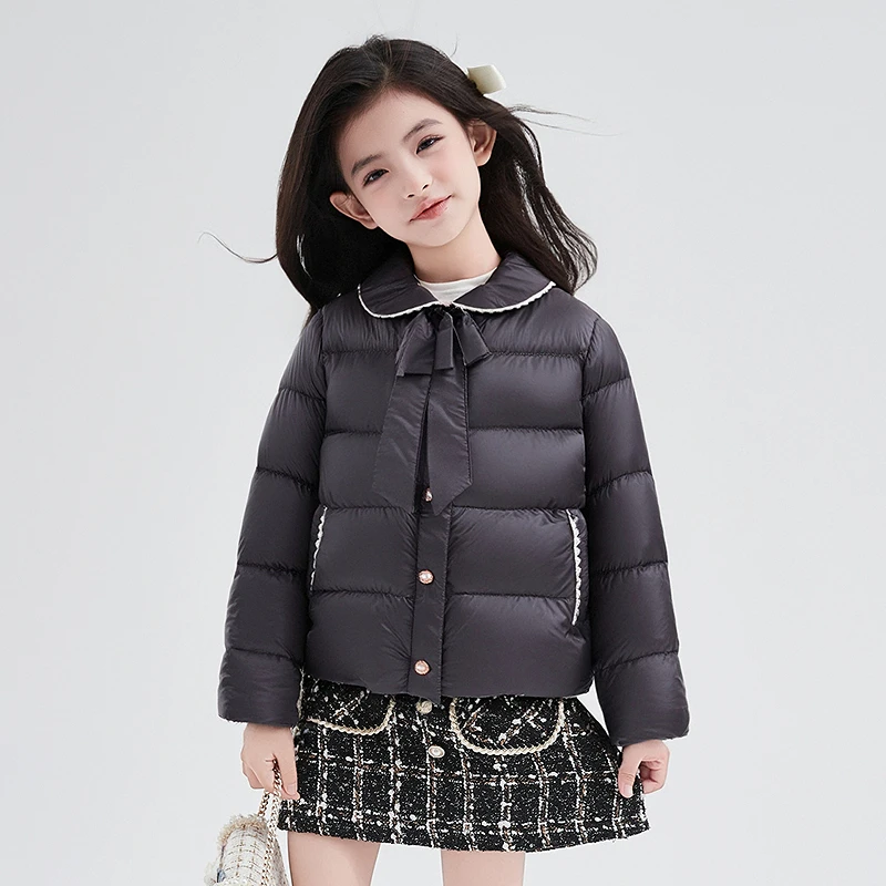 笛莎童装羽绒服女童25秋冬上新优雅翻领立体蝴蝶结时尚百搭羽绒服