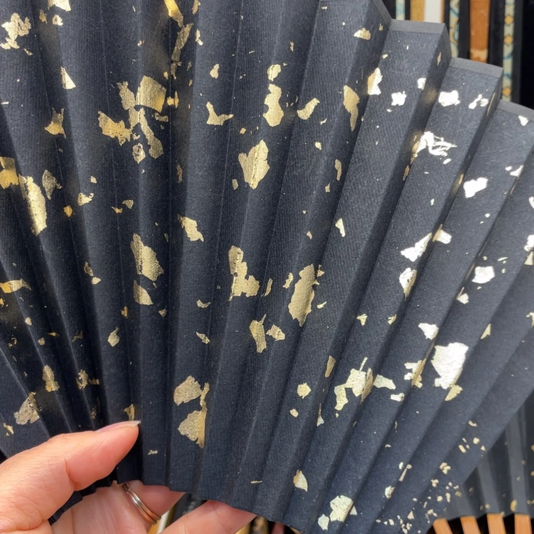 青***徒扇子八寸18方1.8排口黑撒金