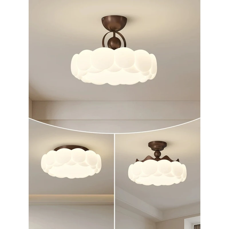 卧室灯中古风吸顶灯简约创意设计儿童房圆形护眼奶油风主卧房间灯