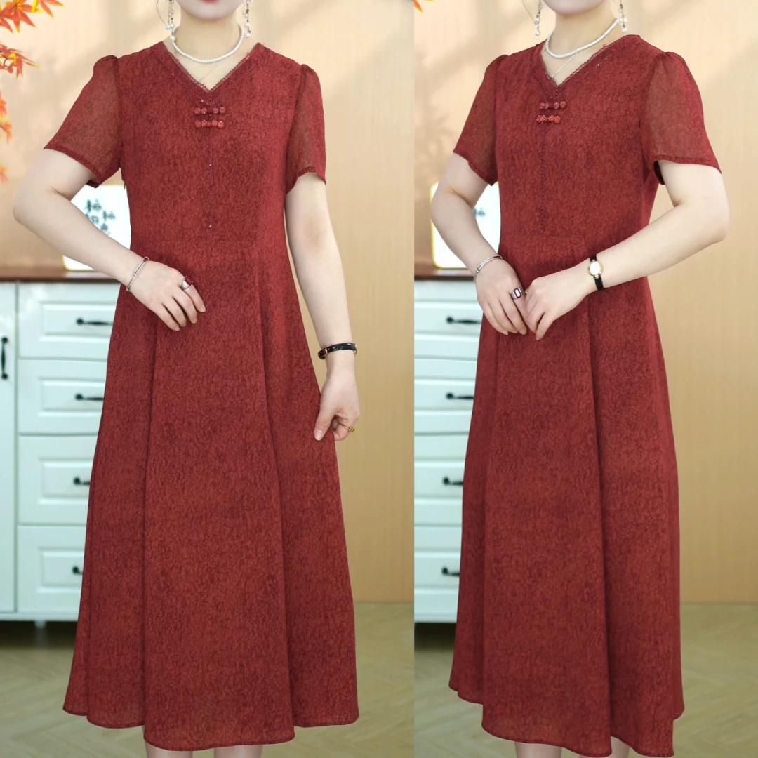 2025年夏季新款修身连衣裙洋气显瘦气质夏装连衣裙中老年