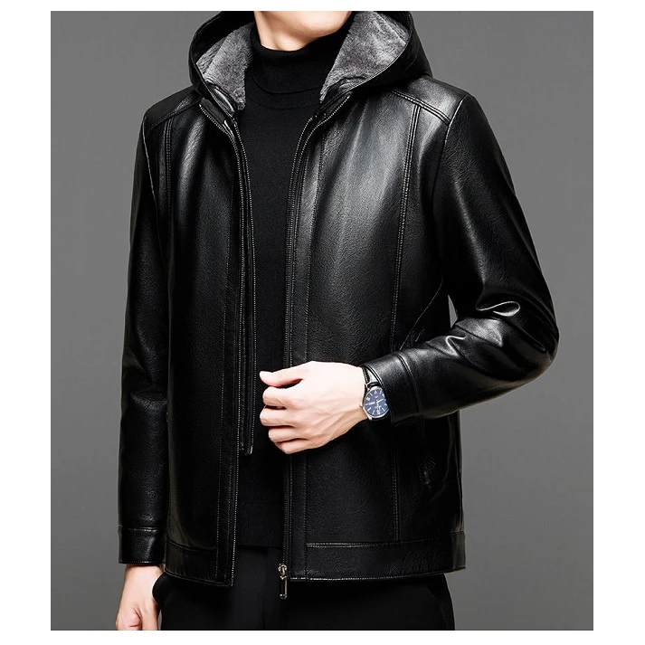（海宁）男士可拆卸帽领加绒加厚真皮休闲商务百搭高档外套