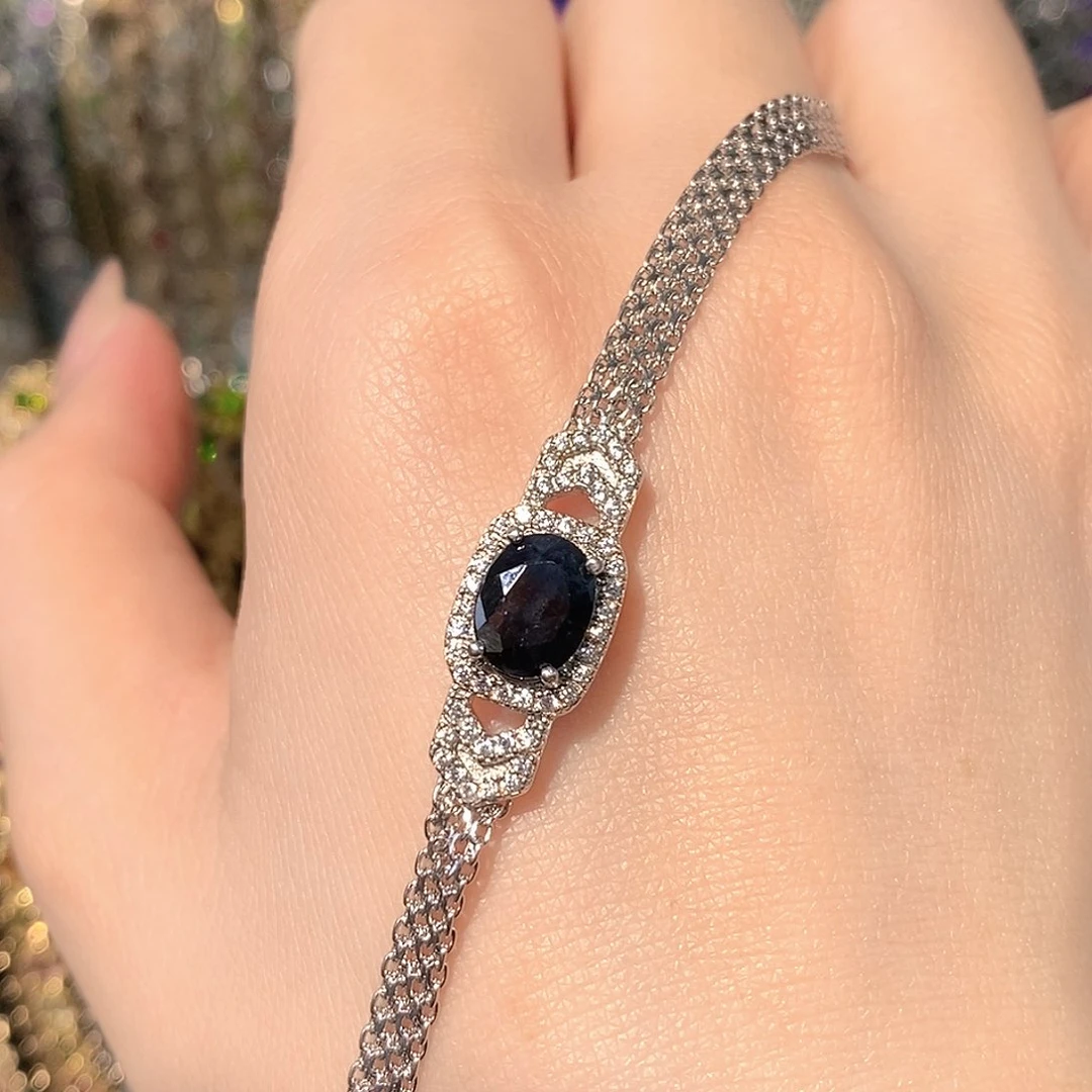 手链蓝宝石银S925镶嵌天然蓝宝石