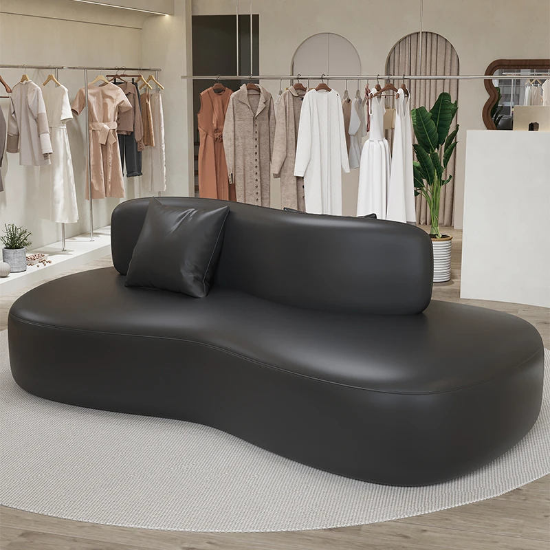黑色弧形沙发轻奢美容院网红款前台接待休息区创意沙发简约现代
