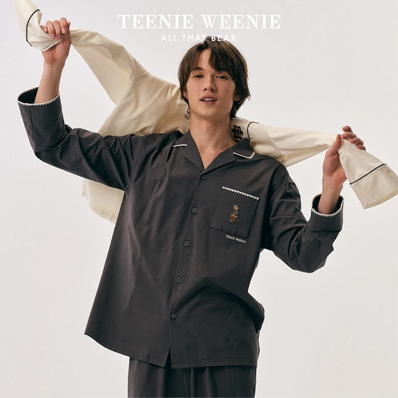 Teenie Weenie橄榄球派对 秋冬纯棉长袖舒适薄款宽松睡衣套装
