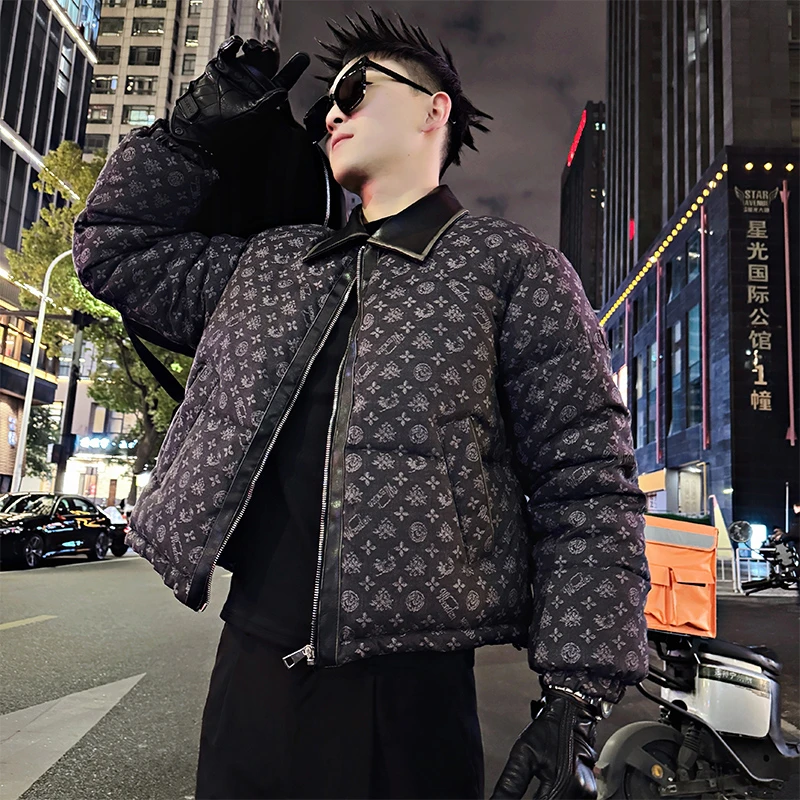 冬季修身小个子男士棉服时尚高级感pu领潮牌痞帅户外休闲保暖外套