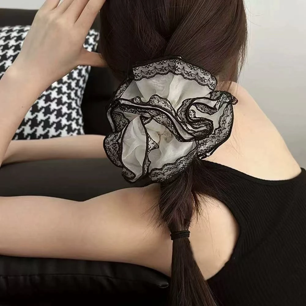 宫廷复古风大肠发圈夏超仙蕾丝边边时尚季女发饰头饰发绳韩版拼色