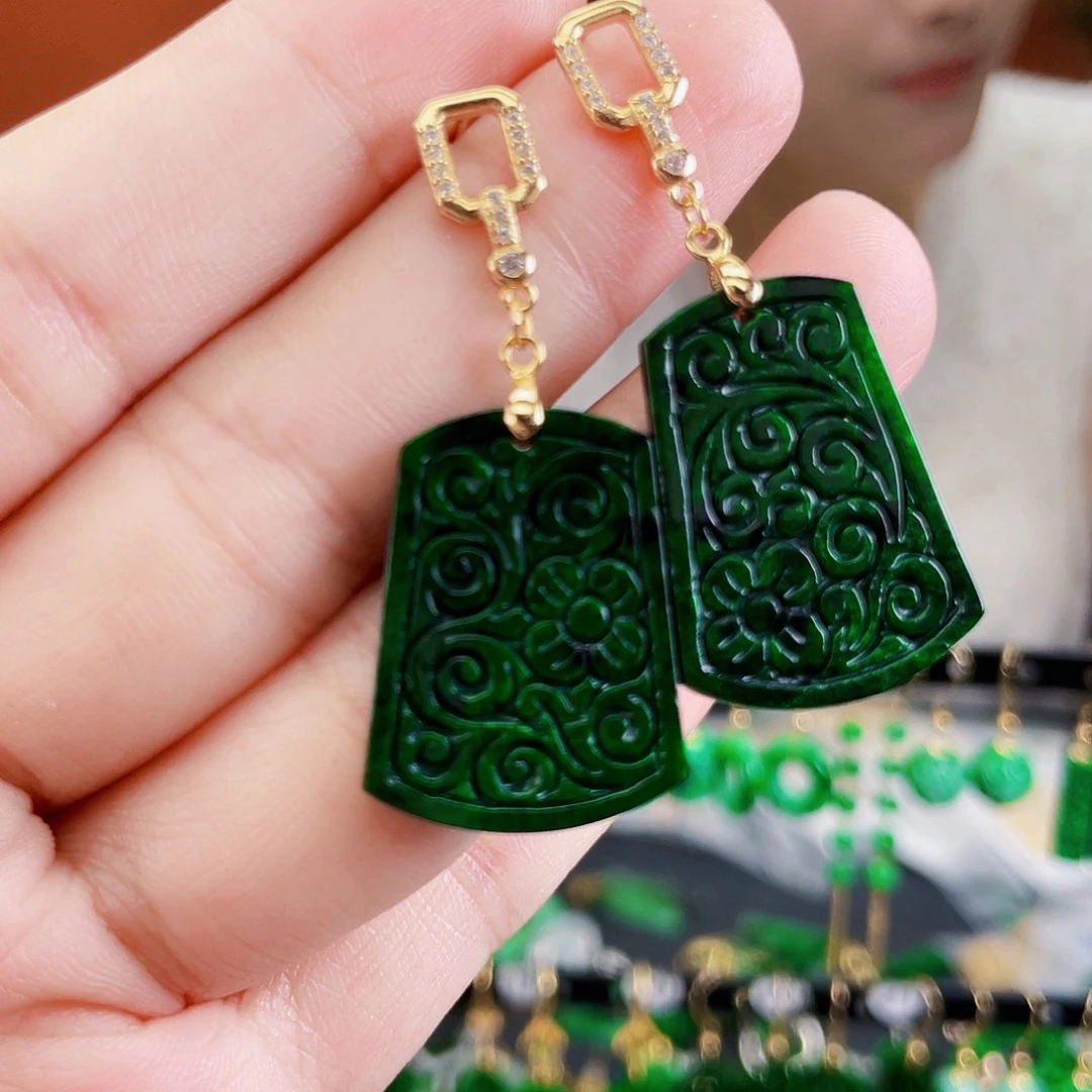 翡翠银S925镶嵌耳饰