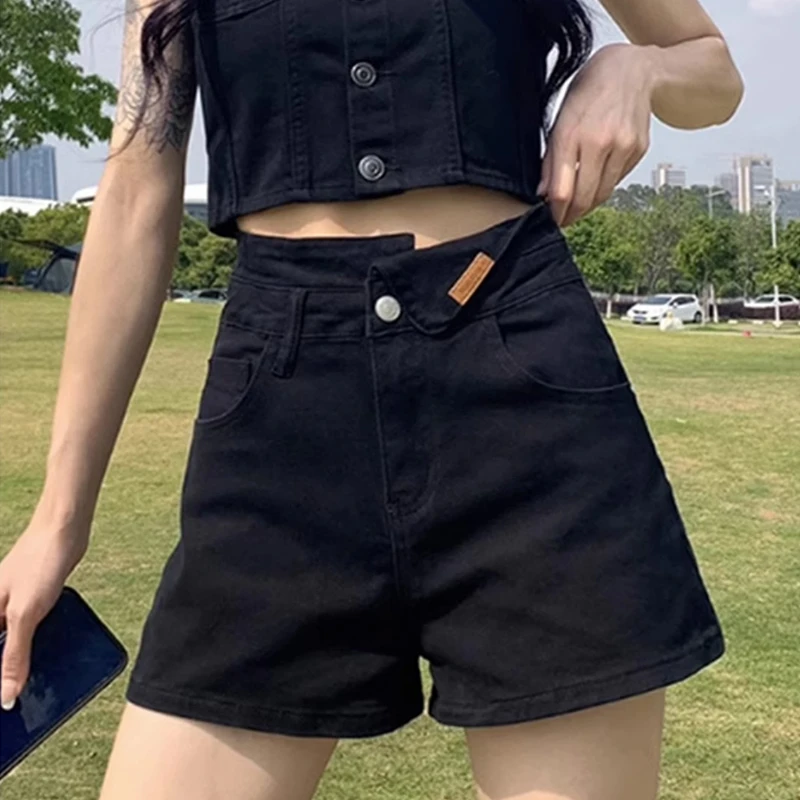 梨形身材高腰黑色a字显瘦女牛仔短裤夏大码梨型宽松遮胯辣妹热裤