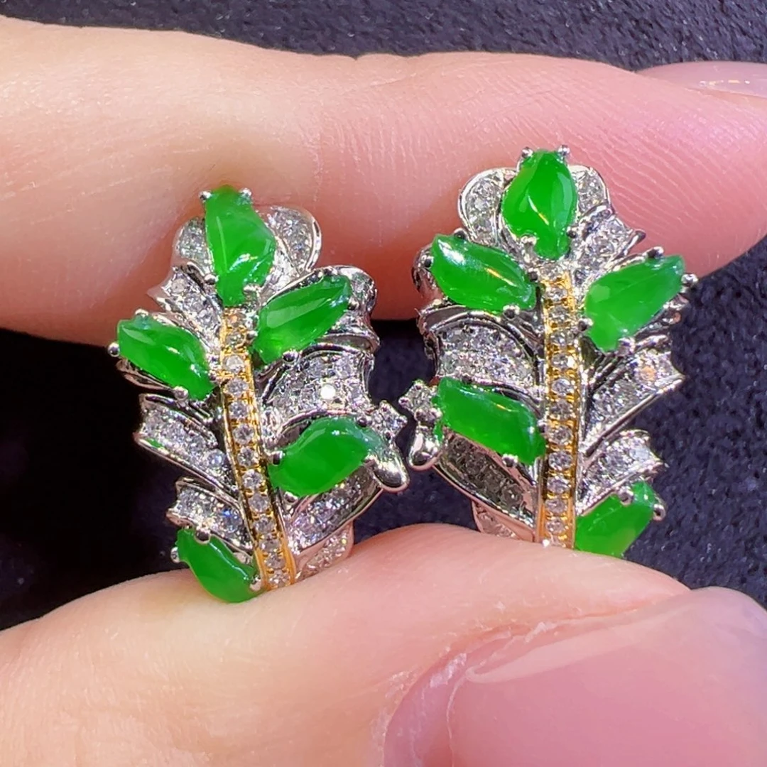 翡翠18K金镶嵌耳饰耳包