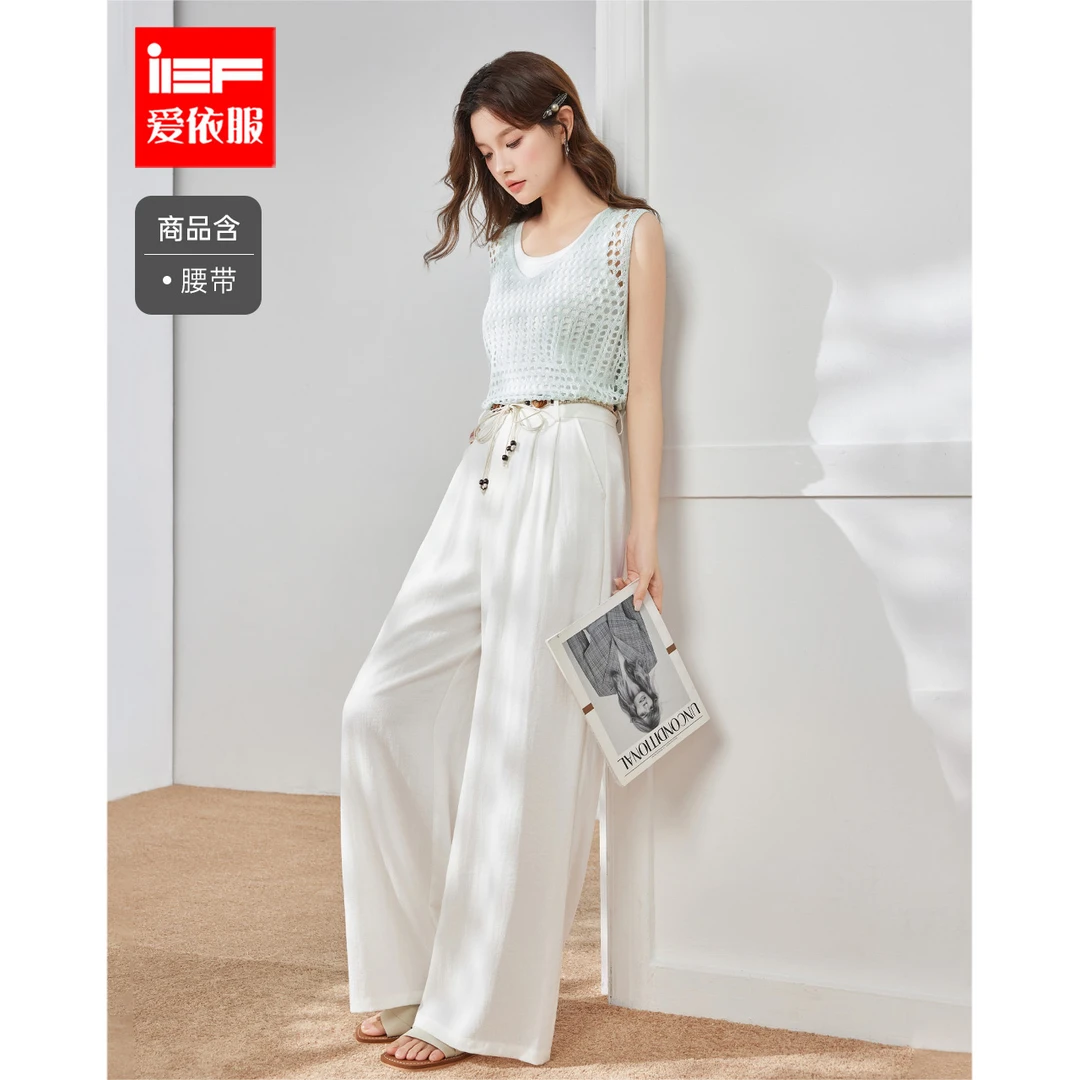 IEF/爱依服裤子2025夏季新款法式简约休闲度假风通勤百搭阔腿裤