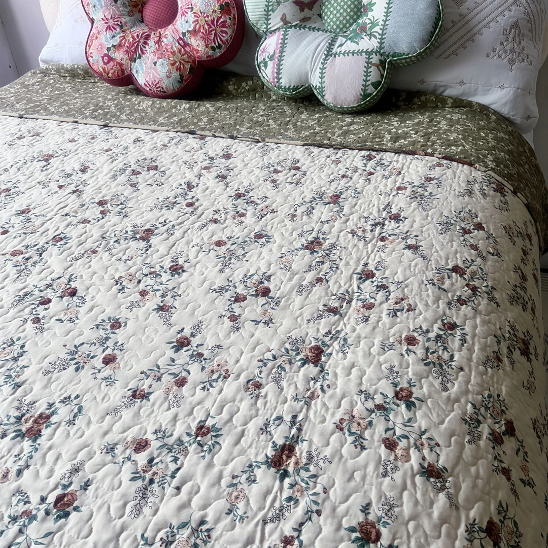 【花悦】复古碎花双面斜纹纯棉床盖三层夹棉榻榻米绗缝被床单双面用