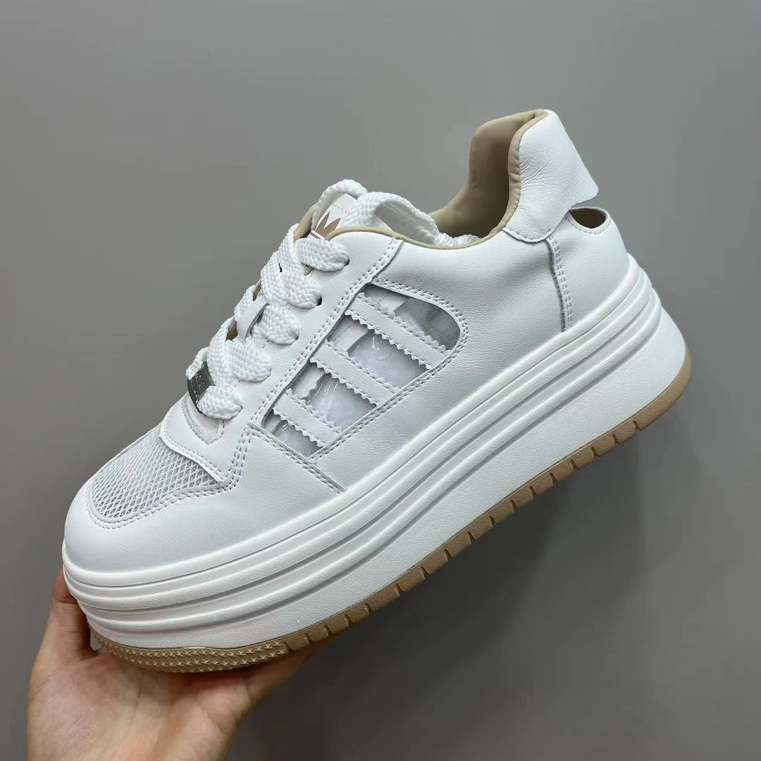 格姐家~经典网面镂空透气百搭小白鞋6060（鞋跟5厘米左右）