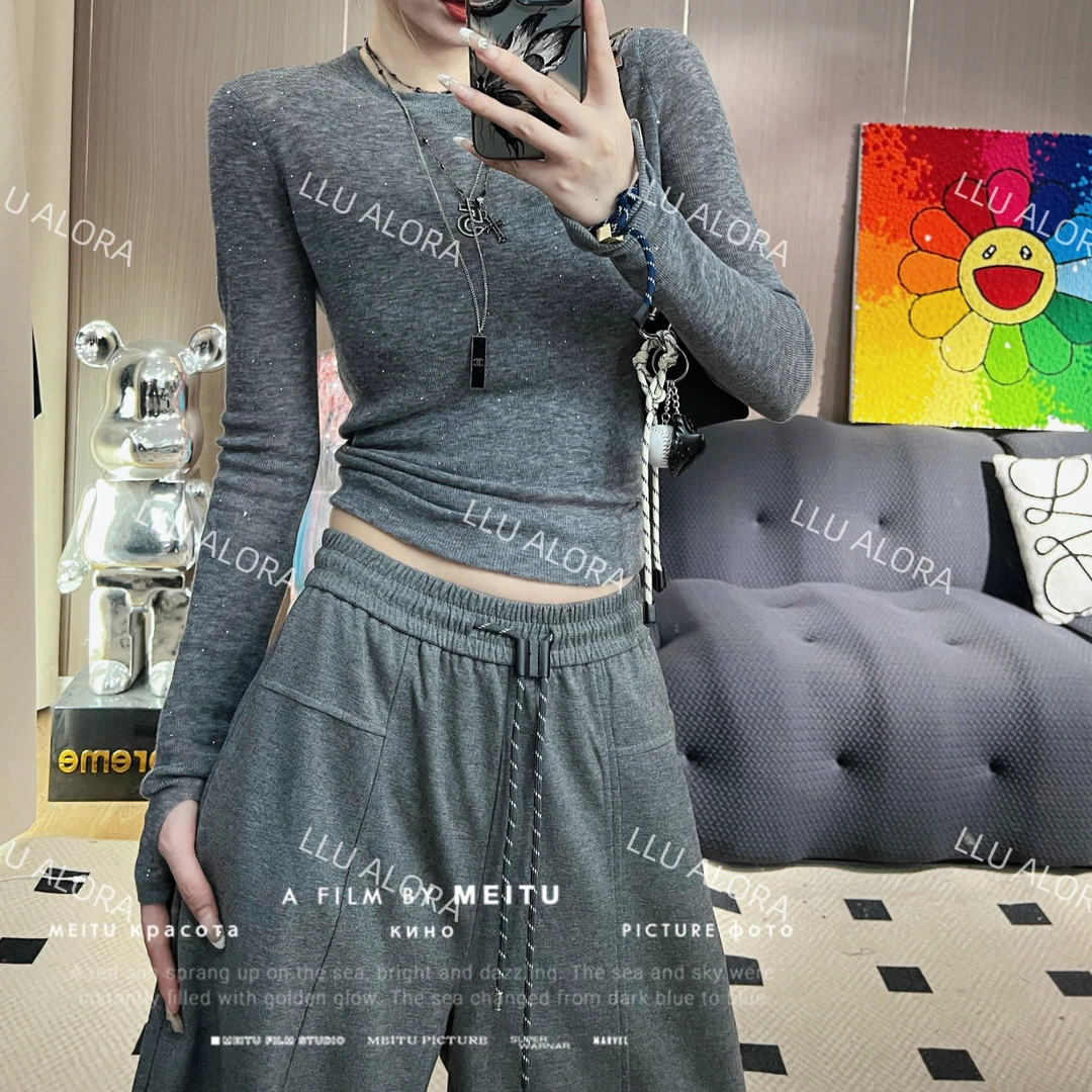 【LLU李】薄款长袖圆领针织衫新款罩衫打底衫 LLU-0812