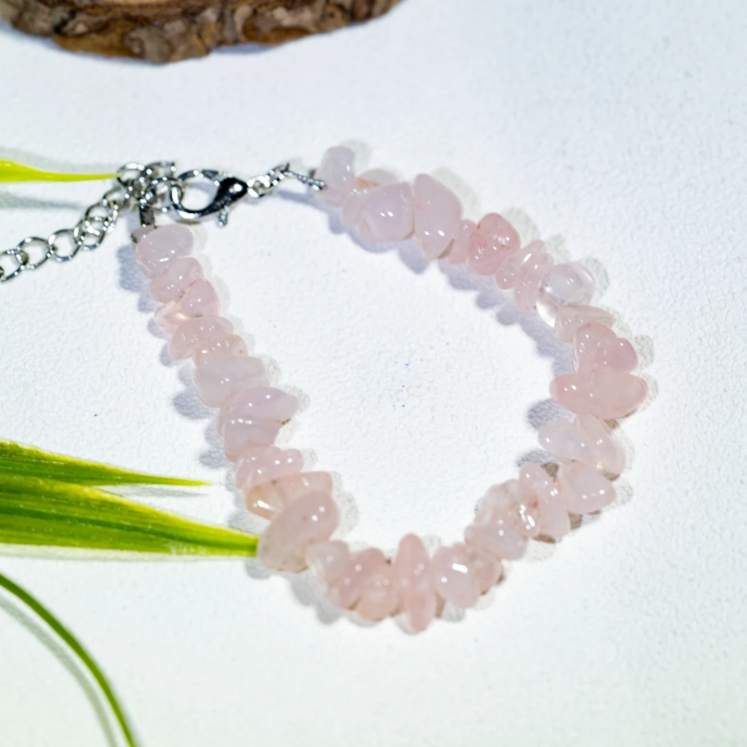 天然粉水晶随形手链