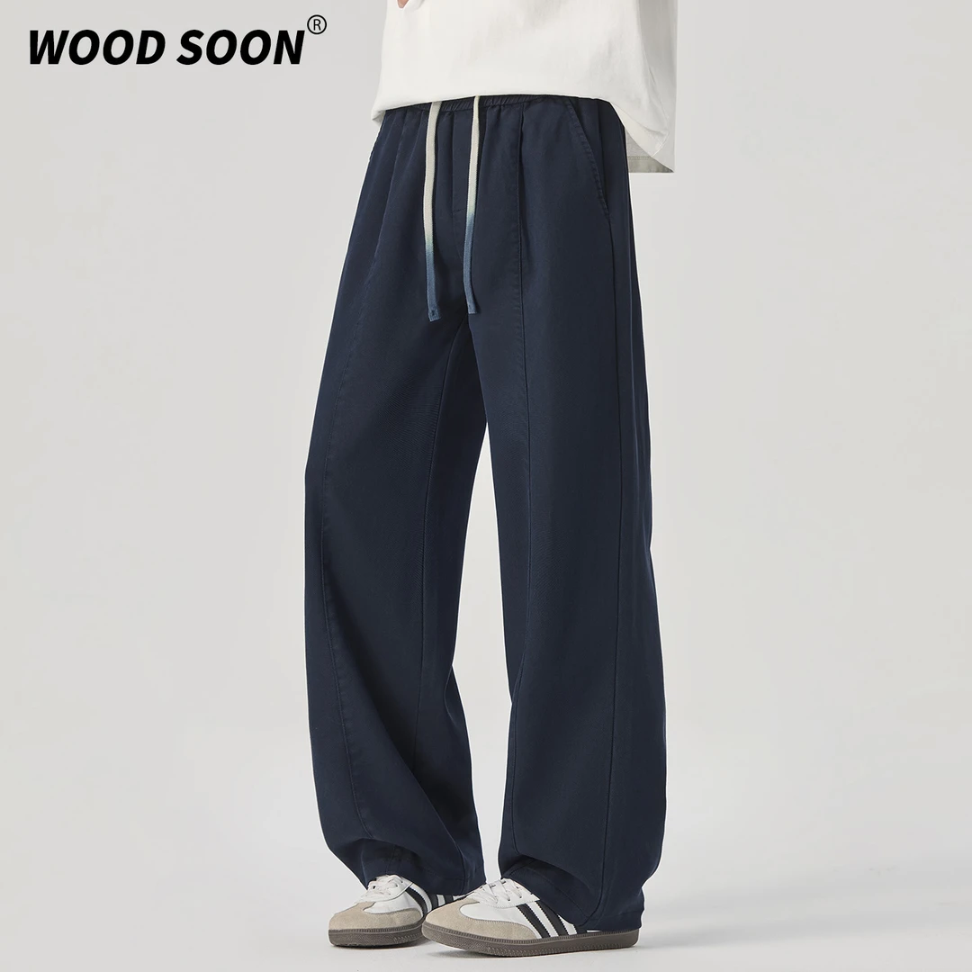 WOODSOON宽松透气男士休闲裤子时尚纯色秋冬季潮流宽松百搭直筒裤