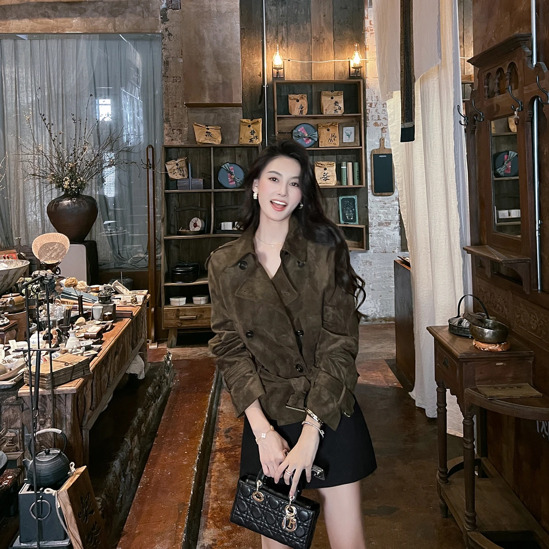 短款风衣外套女小个子2025春秋季新款韩版收腰休闲气质麂皮绒上衣