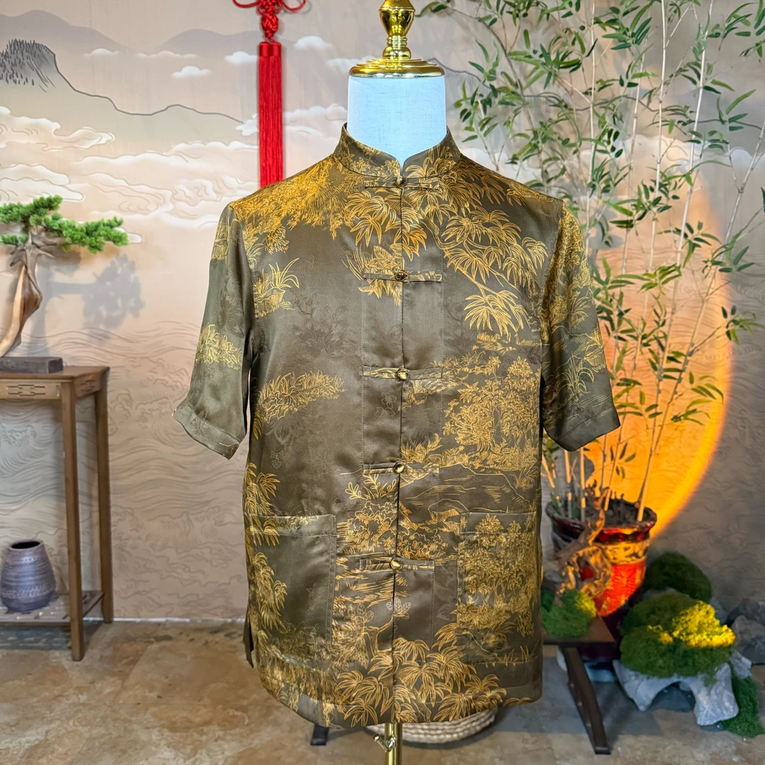 2025新款 红云纱花萝短袖  新中式唐装立领上衣