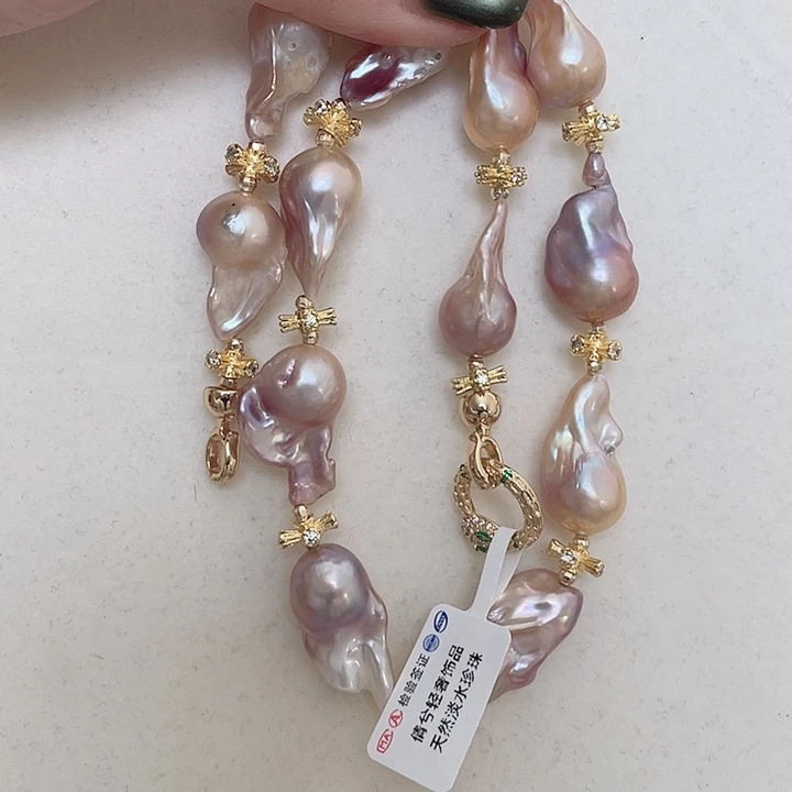 合金项链淡水珍珠莫奈紫色小巴串链45厘米