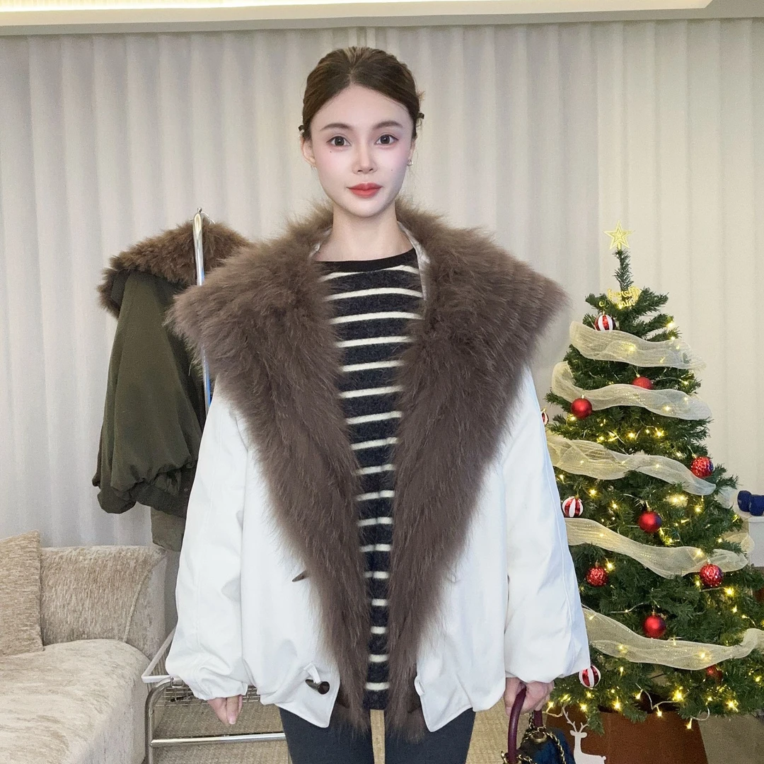 【狐狸毛+鹅绒】新款海军领超大毛领百搭设计感皮草羽绒【袁咖咖】