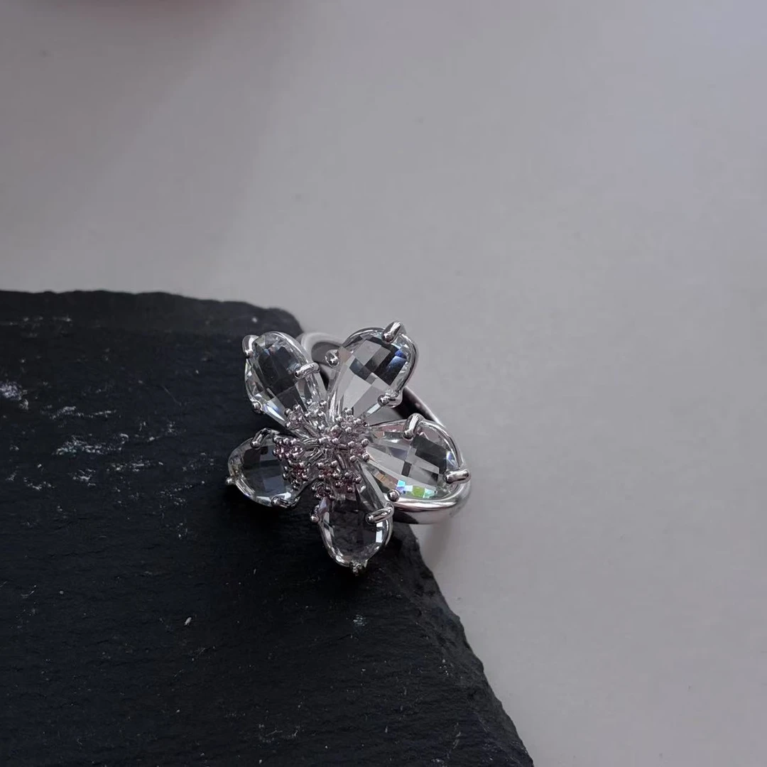 合金锆石戒指 “花语”SITUOO饰图小众设计款简约轻奢花花戒指开口