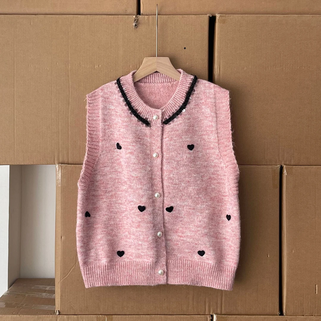 国内单！！灰色立体爱心针织开衫 2025春季高级感软糯马甲女