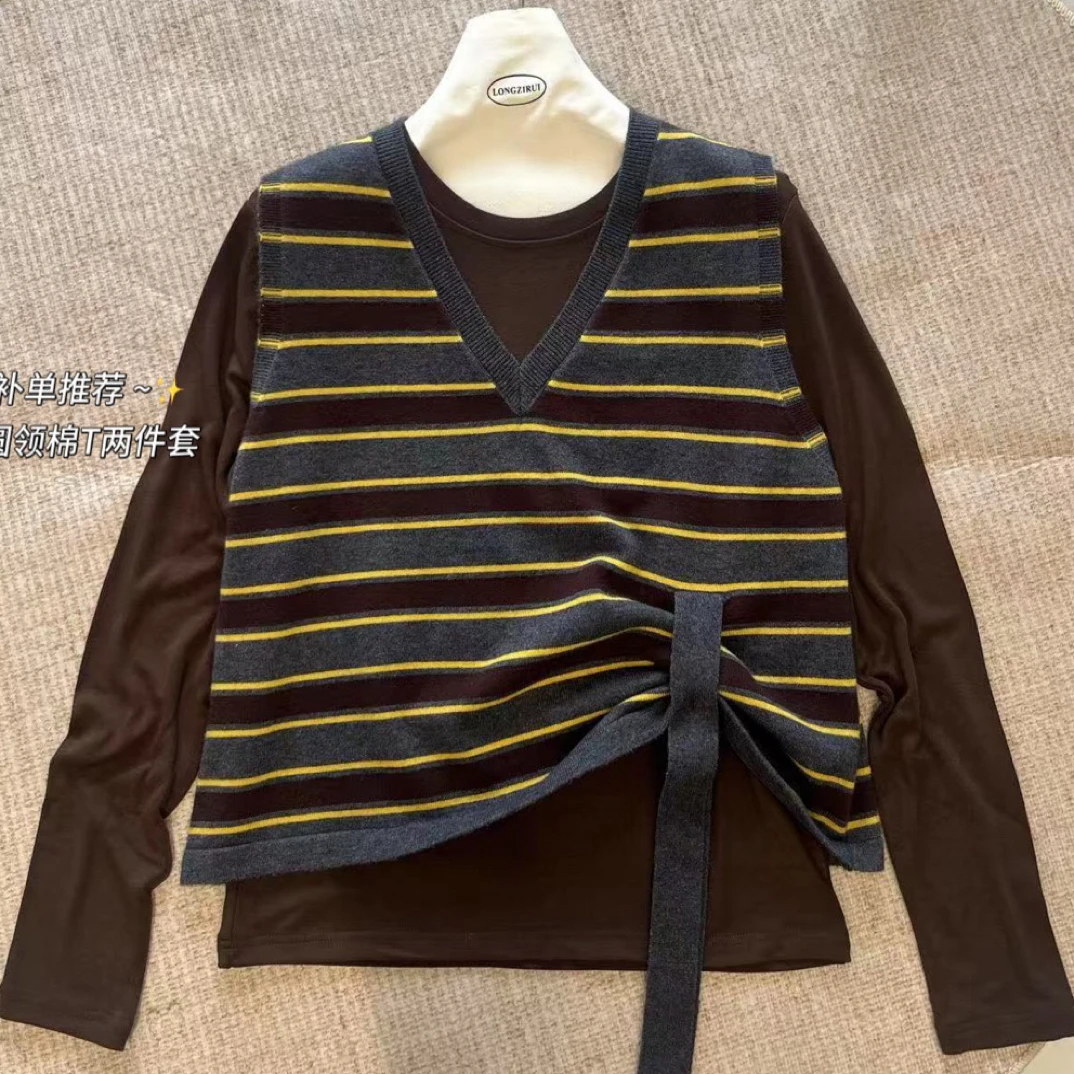 长袖不褪色女毛针织衫条纹老钱风针织韩版休闲百搭