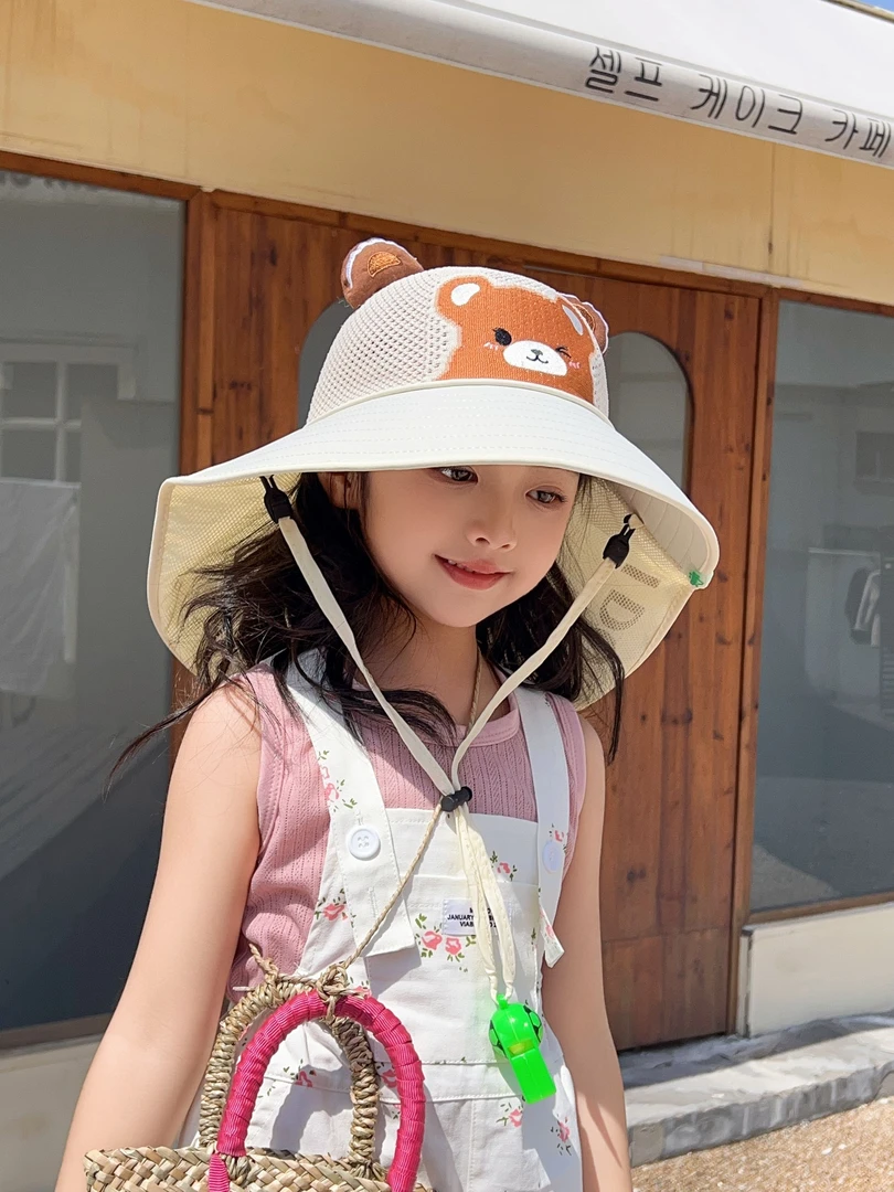 泰迪天使儿童帽子夏季遮阳防晒帽男童女童网眼透气大帽檐遮阳帽