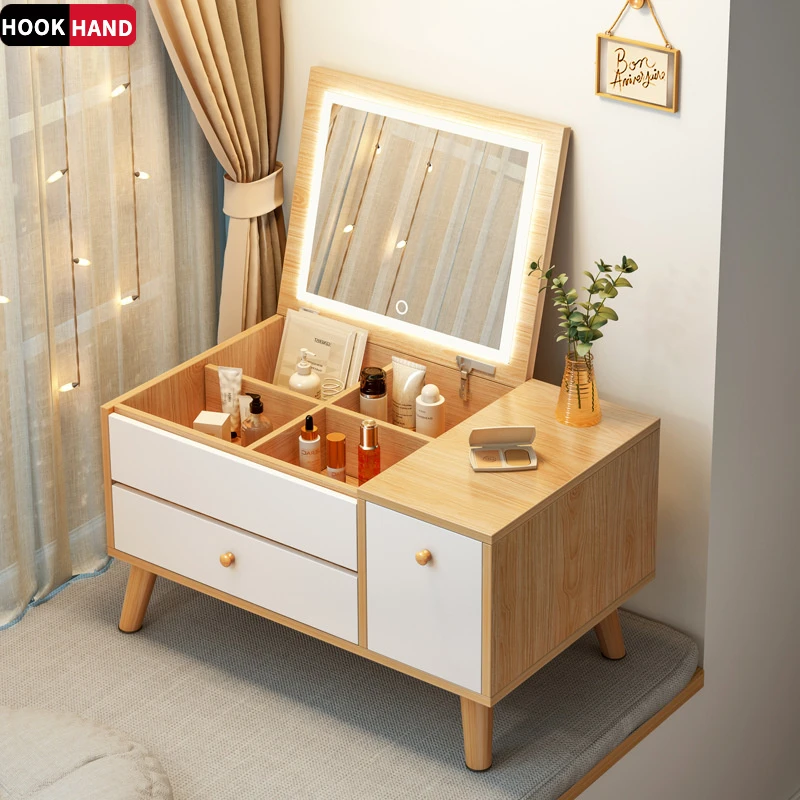 化妆台书桌小户型ins风家用卧室简约飘窗梳妆台一体式柜子化妆桌