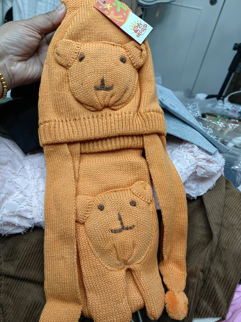 儿童针织帽带围巾