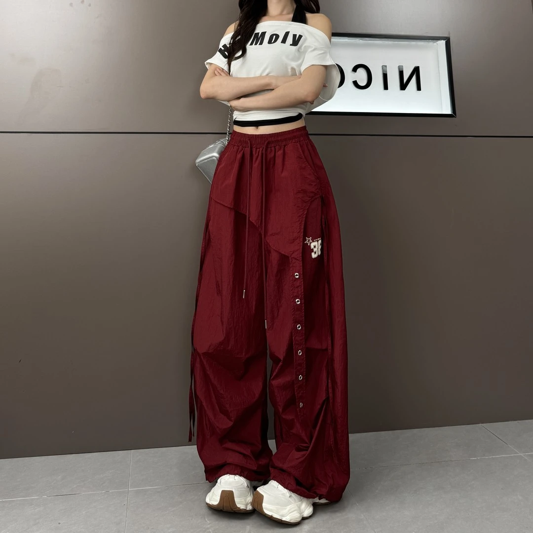 运动街舞速干凉感抽褶工装裤女夏嘻哈爵士舞设计感阔腿工装休闲裤
