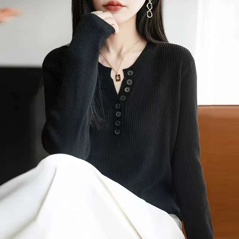 时尚洋气新款上衣宽松百搭秋冬圆领贸易显瘦打底针织衫长袖女装KJ