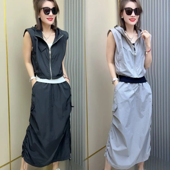 速干工装马甲半身裙两件套