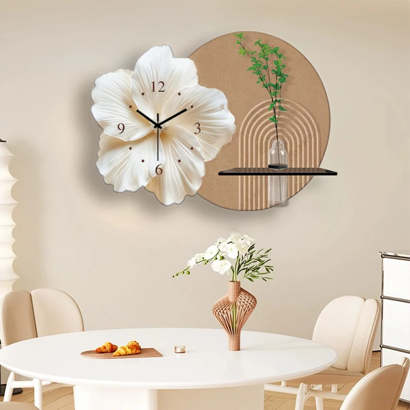 ZB100奶油风时钟装饰画简约花朵钟表餐厅装饰画水培绿植挂画