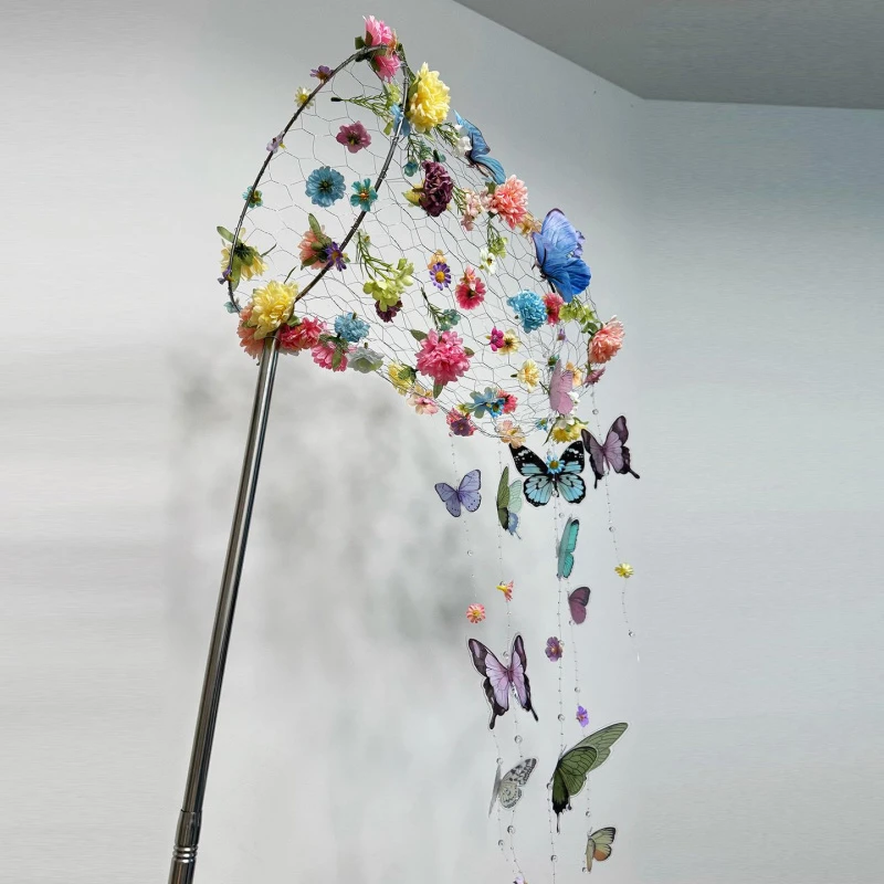 捕捉春天小红书同款捕蝶网材料包仿真花朵PVC蝴蝶手工diy捕梦网