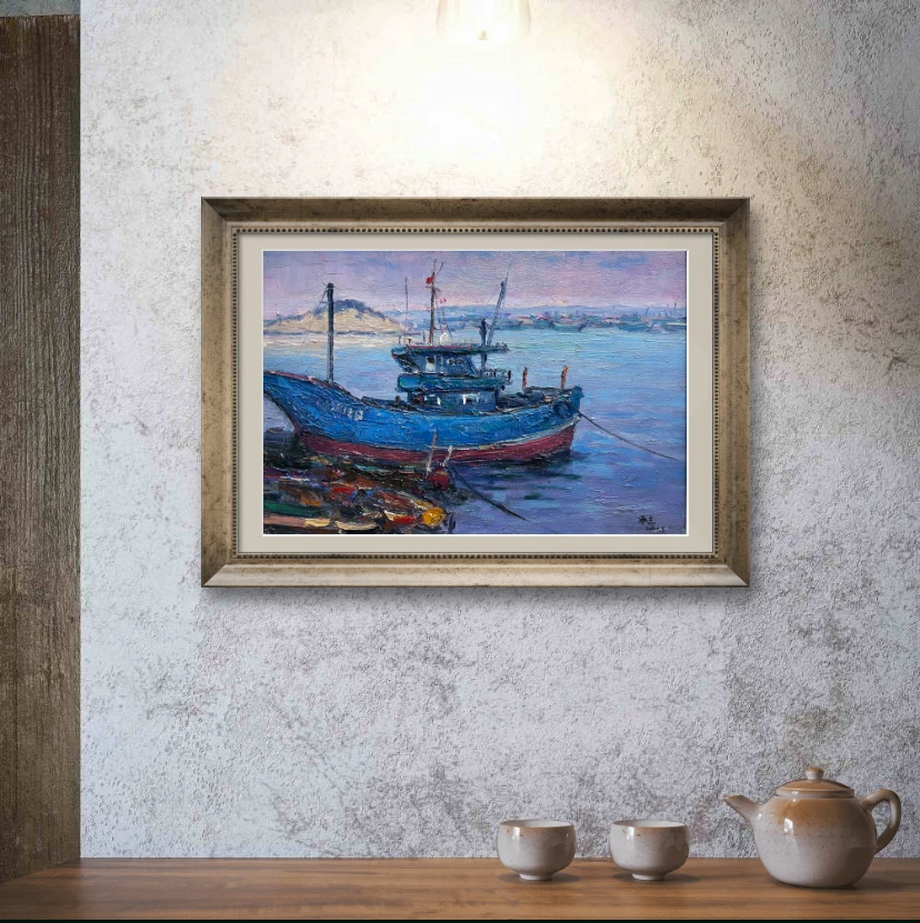 纯手绘原创作品简约茶室风格油画客厅餐厅卧室挂画轻奢肌理装饰画