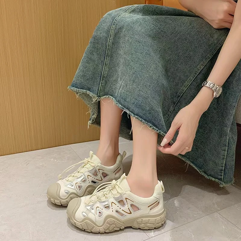 5520透气不闷脚真皮软底丑萌厚底老爹鞋夏户外登山运动鞋溯溪鞋X