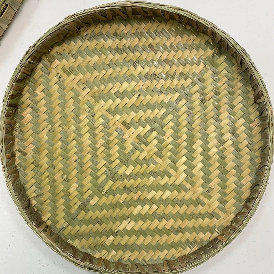 竹编制品手工编织无孔精品手编竹盘果盘晾晒用簸箕无孔竹匾饺子盘