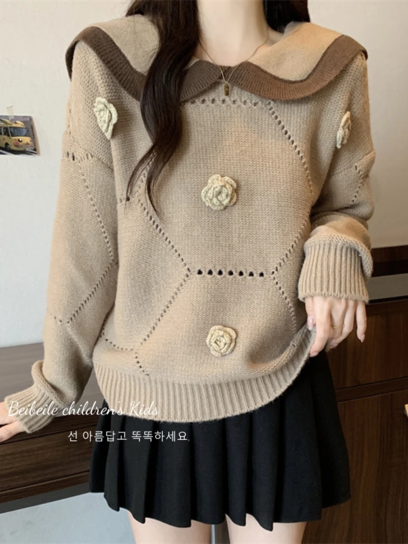 娃娃领毛衣女童秋冬款202新款洋气大童秋装儿童针织衫冬季打底衫