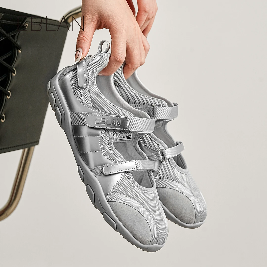 EBLAN/伊伴魔术贴经典网面透气玛丽珍女鞋春夏季新款百搭轻奢单鞋