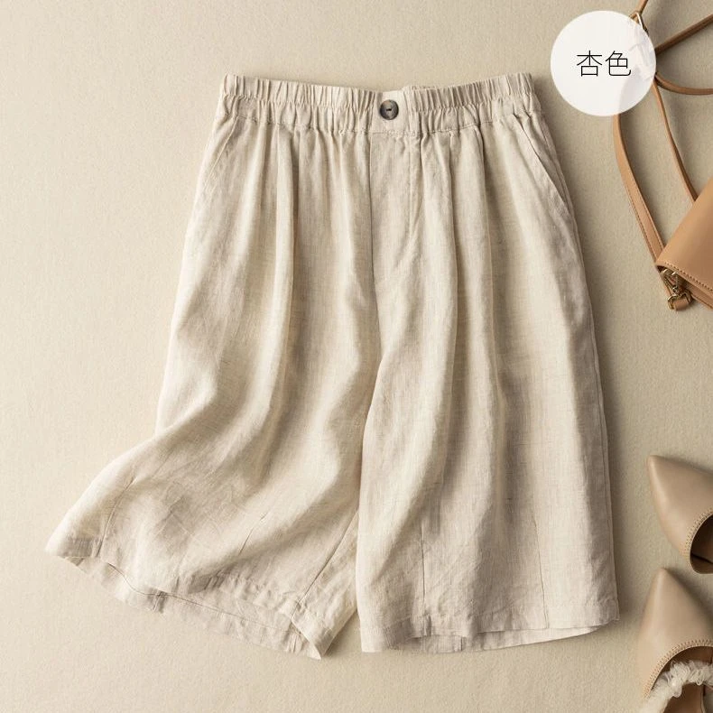 【现货+运费险】五分裤女宽松亚麻休闲直筒棉麻短裤阔腿裤潮Y666