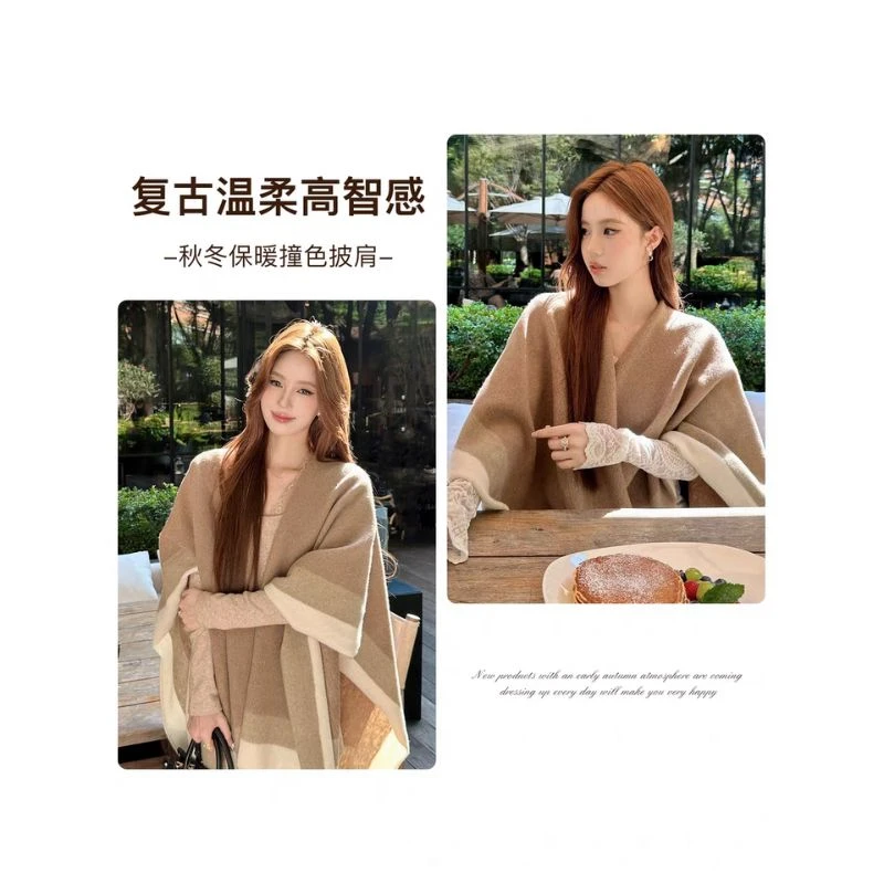 秋冬季高级感撞色气质披肩女外搭旅游拍照氛围感披风斗篷百搭保暖
