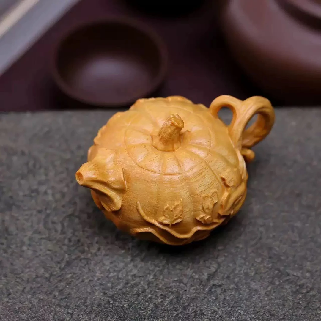 YB南瓜壶摆件手工实木茶桌装饰茶宠